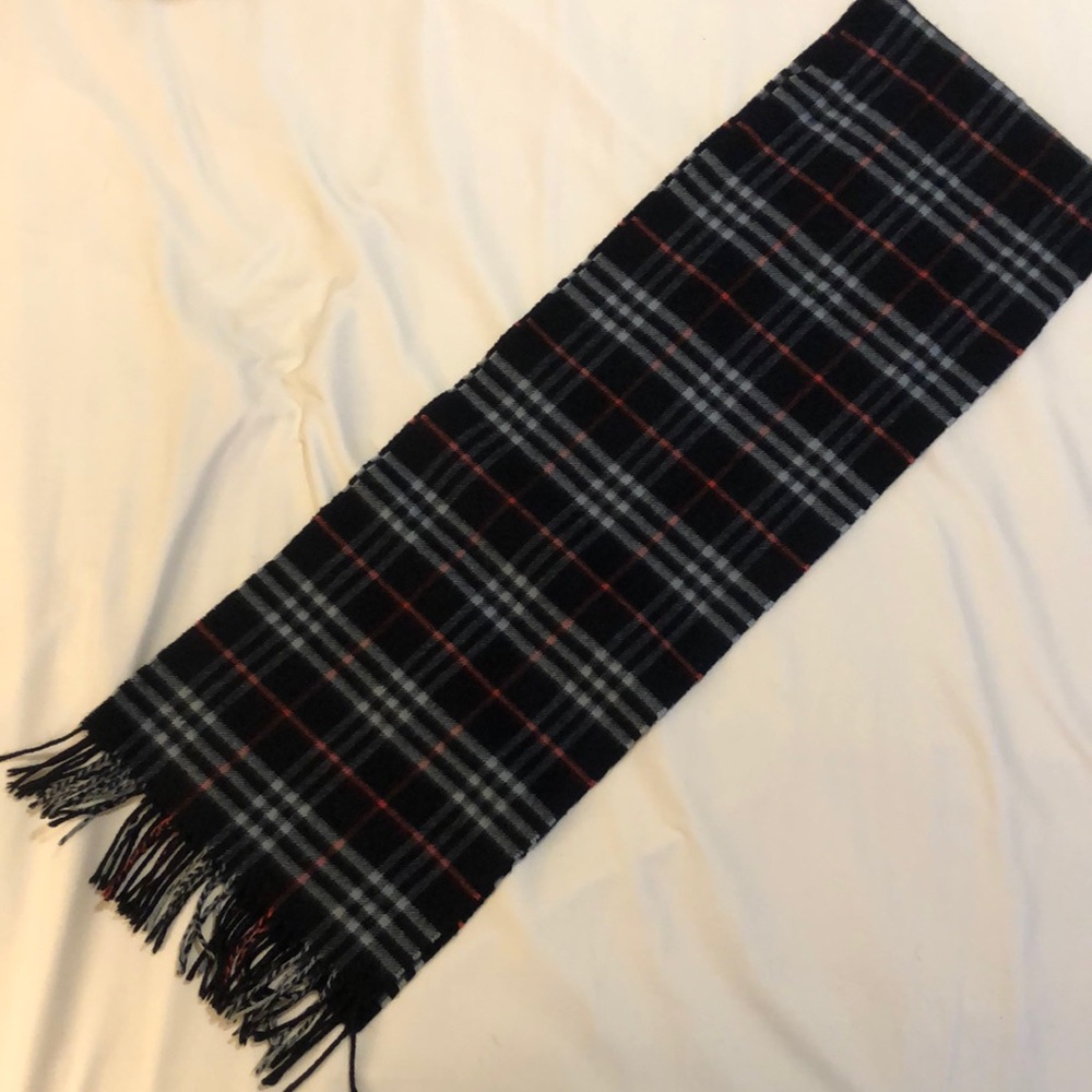 Burberry 100% Cashmere Black and Red Scarf